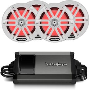 Rockford Fosgate - زوجان من مكبرات الصوت البحرية كاملة النطاق M1-65 مقاس 6.5 بوصات مع مضخم الصوت البحري M5-800X4 in Kuwait