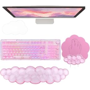 Cloud Wrist Rest Keyboard Pink Mouse Pad Set with Wrist Rest Ergonomic Wrist Pad Memory Foam Non-Slip Base Cute Gradient Wrist Support for Computer Laptop Gaming Home Office Relief Typing Pain in Saudi Arabia