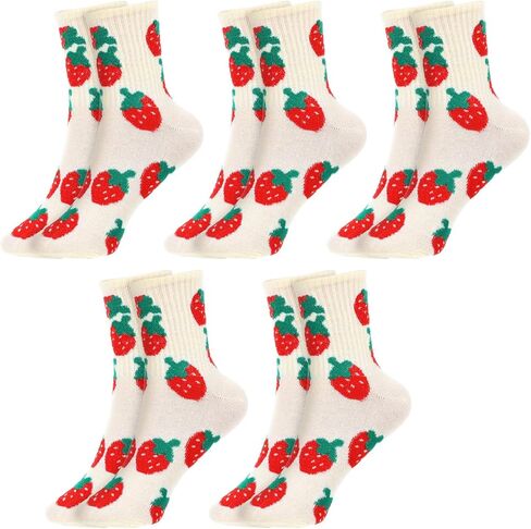 5 Pair Cute Heart Flower Frilly Ankle Women Socks, Casual Cotton Bear Heart Cherry Calf Novelty Socks, Novelty Aesthetic Girls Sock in Saudi Arabia
