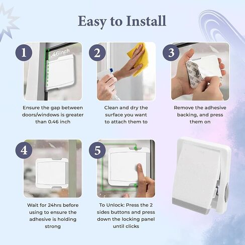 GLOWARA® 4 عبوات من قفل الباب المنزلق لسلامة الأطفال، قفل باب زجاجي منزلق للأبواب الزجاجية المنزلقة، والنوافذ المنزلقة، والخزانة المنزلقة، ولاصق 3M سهل التركيب مما يوفر حماية للأطفال in Saudi Arabia