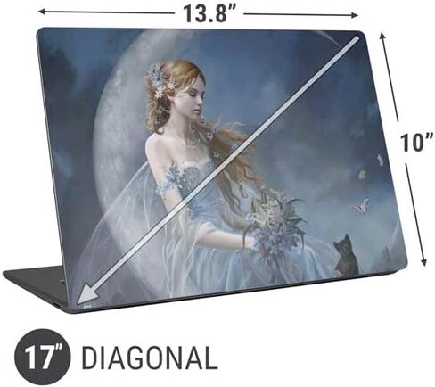 ملصق Skinit للكمبيوتر المحمول متوافق مع الكمبيوتر المحمول العالمي مقاس 17 بوصة (13.8 × 10 بوصة) - Nene Thomas Fairy مع قطة سوداء تجلس على القمر من تصميم Nene Thomas in Kuwait