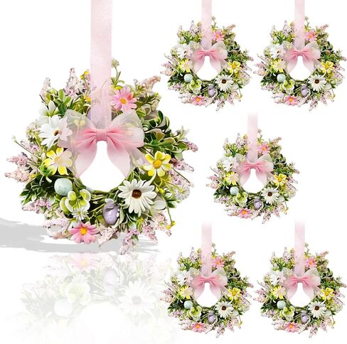 6 Pcs Small Sunflower Wreaths with Ribbon for Cabinet Front Door Mini Artificial Floral Hanging Wreath 3" Spring Summer Fake Yellow Daisies Wreaths Farmhouse Pillar Window Home Wall Party Décor in Saudi Arabia