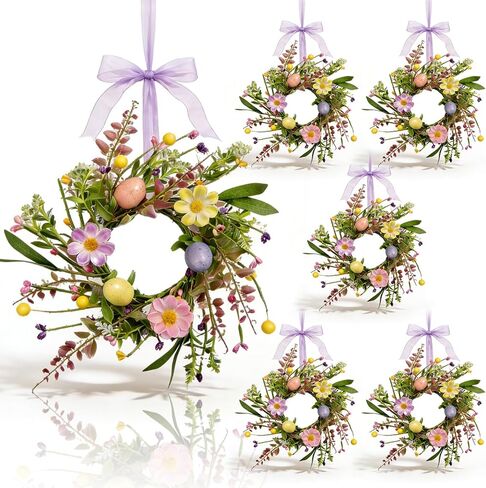 6 Pcs Small Sunflower Wreaths with Ribbon for Cabinet Front Door Mini Artificial Floral Hanging Wreath 3" Spring Summer Fake Yellow Daisies Wreaths Farmhouse Pillar Window Home Wall Party Décor in Saudi Arabia