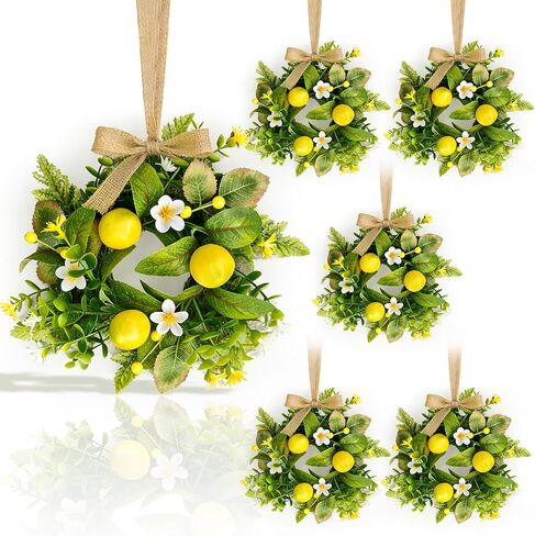 6 Pcs Small Sunflower Wreaths with Ribbon for Cabinet Front Door Mini Artificial Floral Hanging Wreath 3" Spring Summer Fake Yellow Daisies Wreaths Farmhouse Pillar Window Home Wall Party Décor in Saudi Arabia