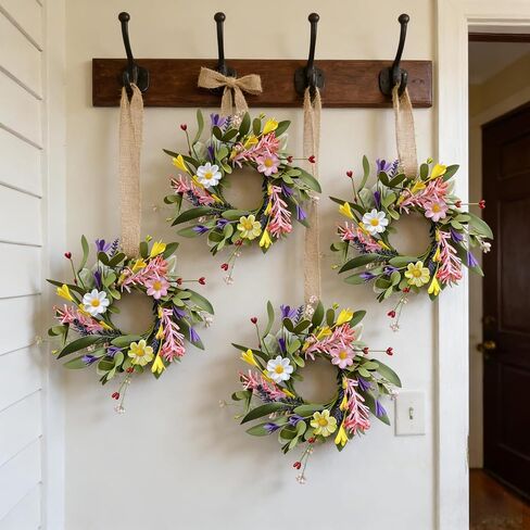 6 Pcs Small Sunflower Wreaths with Ribbon for Cabinet Front Door Mini Artificial Floral Hanging Wreath 3" Spring Summer Fake Yellow Daisies Wreaths Farmhouse Pillar Window Home Wall Party Décor in Saudi Arabia