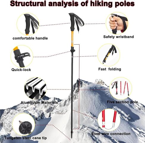 Aluminum Collapsible Ultralight Travel Trekking Hiking Poles Djustable Height,Walking Sticks with Quick Lock System, Telescopic, Camping for Men and Women in Saudi Arabia
