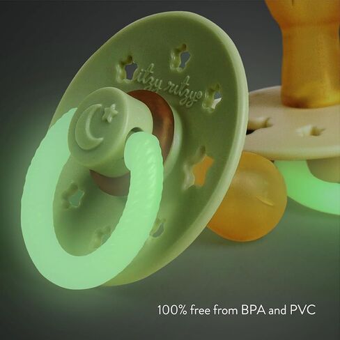 Itzy Ritzy Natural Rubber Pacifiers (Set of 2) – Baby Pacifiers with Cherry-Shaped Nipple & Large Air Holes for Added Safety; Set of 2 Glow in The Dark Binkies (Ages 6-18 Months) in Saudi Arabia