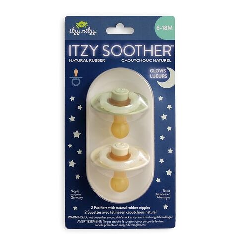 Itzy Ritzy Natural Rubber Pacifiers (Set of 2) – Baby Pacifiers with Cherry-Shaped Nipple & Large Air Holes for Added Safety; Set of 2 Glow in The Dark Binkies (Ages 6-18 Months) in Saudi Arabia