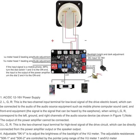 VU Meter Power Amplifier Portable DB Meter، إضاءة خلفية صفراء عالية الدقة كابلات لوحة القيادة لاستوديو التسجيل in Saudi Arabia