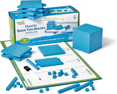 hand2mind Multicolored Base Ten Blocks Activity Set, Place Value Manipulatives, Base 10 Blocks for Math, Counting Cubes, Math Manipulatives 1st Grade, Small Group Classroom Must Haves (133 Pieces) in Saudi Arabia