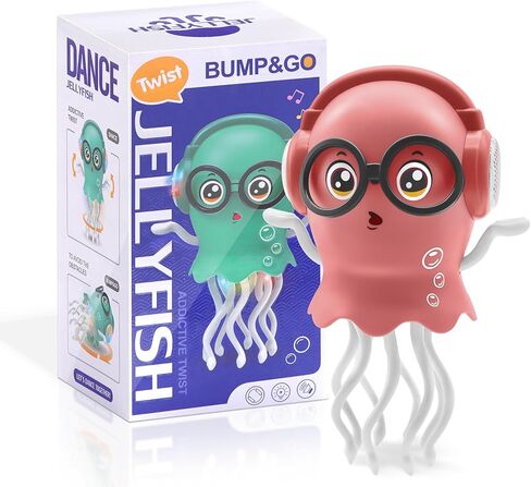 Dancing Octopus Toy with Fishing Rod, Tummy Time Toys for Babies - USB Rechargeable with Smart Obstacle Dodging, Electric Musical Dancing Squid Toy, Interactive Gift for Boys & Girls (Green) in Saudi Arabia