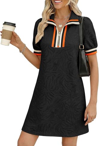 BLENCOT Summer Dresses for Women Casual Half Zip V Neck Short Sleeve Mini Sweatshirt Dress with Pockets in Saudi Arabia