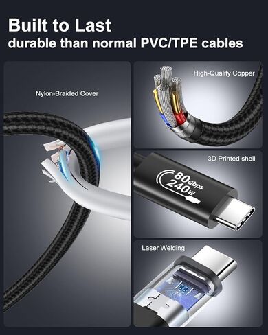 Thunderbolt 5 Cable, 3.3ft USB C to USB-C 80Gbps Data Transfer 240W PD3.1 Fast Charging 120Gbps Bandwidth 8K Display for TB4/3 USB4 Dock MacBook M4 iPhone 17 Pro Max iPad eGPU SSD, 2Pack in Saudi Arabia
