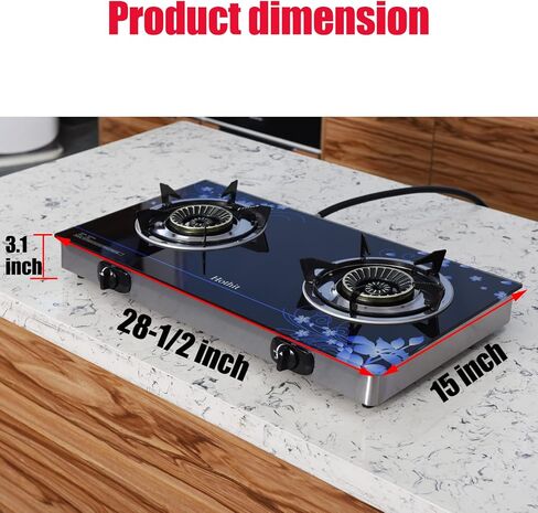 Hothit Gas Cooktop 2 Burner Outdoor Propane Stove, 28600 BTU, Portable Auto Ignition LPG Tempered Glass for camping, Courtyard Barbecue, RV Travel in Saudi Arabia
