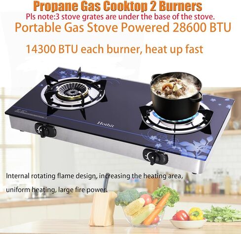 Hothit Gas Cooktop 2 Burner Outdoor Propane Stove, 28600 BTU, Portable Auto Ignition LPG Tempered Glass for camping, Courtyard Barbecue, RV Travel in Saudi Arabia