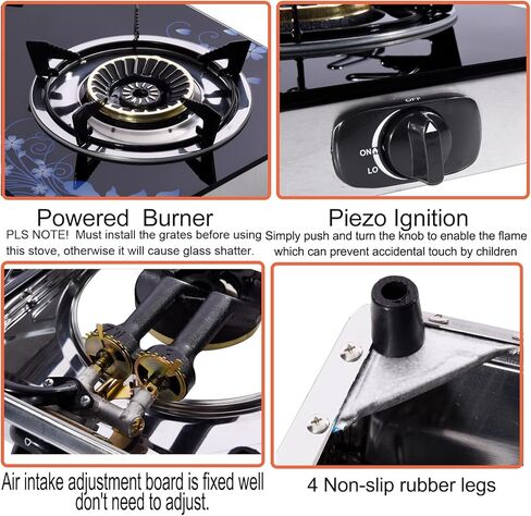 Hothit Gas Cooktop 2 Burner Outdoor Propane Stove, 28600 BTU, Portable Auto Ignition LPG Tempered Glass for camping, Courtyard Barbecue, RV Travel in Saudi Arabia