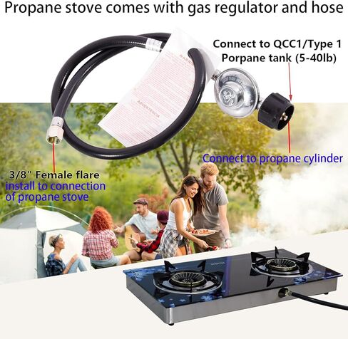 Hothit Gas Cooktop 2 Burner Outdoor Propane Stove, 28600 BTU, Portable Auto Ignition LPG Tempered Glass for camping, Courtyard Barbecue, RV Travel in Saudi Arabia