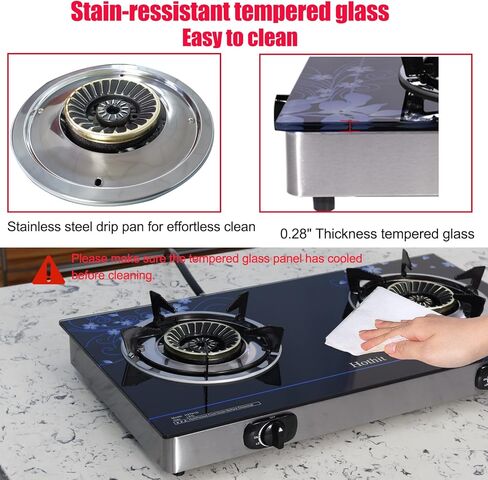 Hothit Gas Cooktop 2 Burner Outdoor Propane Stove, 28600 BTU, Portable Auto Ignition LPG Tempered Glass for camping, Courtyard Barbecue, RV Travel in Saudi Arabia