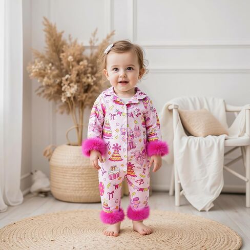 fyclemt Newborn Baby Girl Birthday Pajamas Silk Stain Pjs Cake Bow Balloons Short Sleeve Romper One Piece Jumpsuit Sleepwear in Saudi Arabia