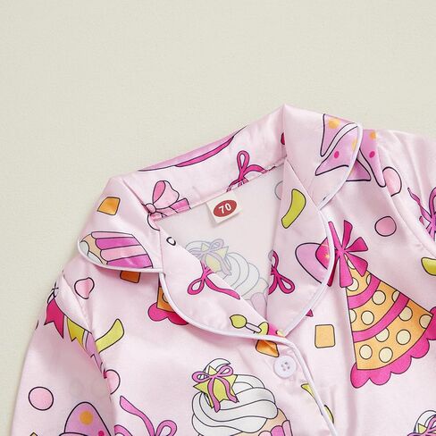 fyclemt Newborn Baby Girl Birthday Pajamas Silk Stain Pjs Cake Bow Balloons Short Sleeve Romper One Piece Jumpsuit Sleepwear in Saudi Arabia