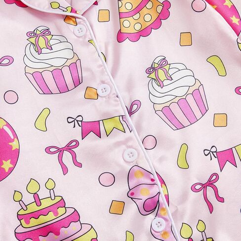 fyclemt Newborn Baby Girl Birthday Pajamas Silk Stain Pjs Cake Bow Balloons Short Sleeve Romper One Piece Jumpsuit Sleepwear in Saudi Arabia