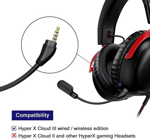 BUTIAO Cloud 3 Mic Boom، ميكروفون بديل 3.5 مم إلغاء الضوضاء قابل للفصل مع أجزاء إصلاح مؤشر LED كتم الصوت لسماعة الألعاب Kingston HyperX Cloud III/Cloud 3 in Saudi Arabia