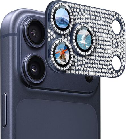 1 Pack Compatible for iPhone 17 Pro Max Camera Lens Protector Glitter, Bling Diamond Ring Anti-scratch 9H Tempered Lens Cover Easy Installation iPhone 17 Pro Max Lens Protector-Diamond Silver in Saudi Arabia