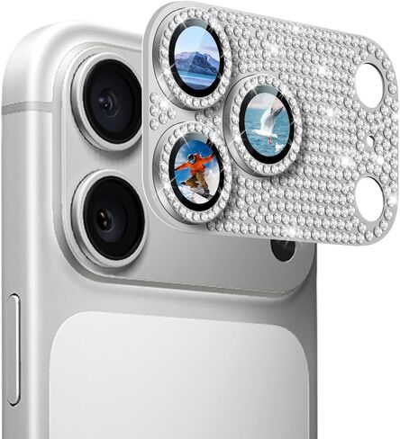1 Pack Compatible for iPhone 17 Pro Max Camera Lens Protector Glitter, Bling Diamond Ring Anti-scratch 9H Tempered Lens Cover Easy Installation iPhone 17 Pro Max Lens Protector-Diamond Silver in Saudi Arabia