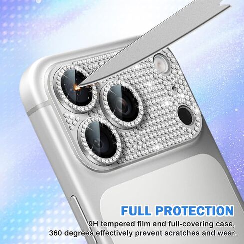 1 Pack Compatible for iPhone 17 Pro Max Camera Lens Protector Glitter, Bling Diamond Ring Anti-scratch 9H Tempered Lens Cover Easy Installation iPhone 17 Pro Max Lens Protector-Diamond Silver in Saudi Arabia