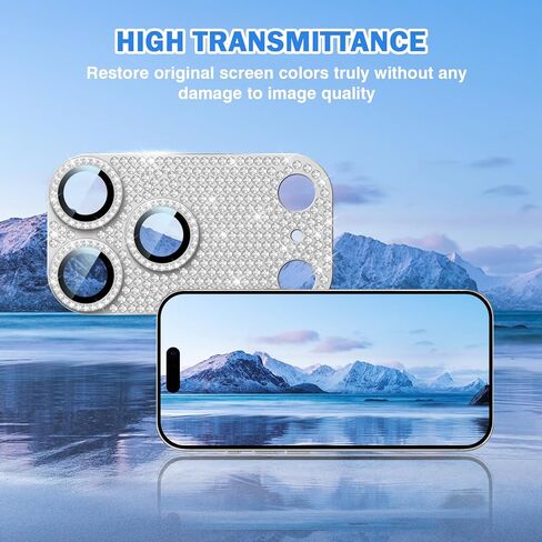 1 Pack Compatible for iPhone 17 Pro Max Camera Lens Protector Glitter, Bling Diamond Ring Anti-scratch 9H Tempered Lens Cover Easy Installation iPhone 17 Pro Max Lens Protector-Diamond Silver in Saudi Arabia