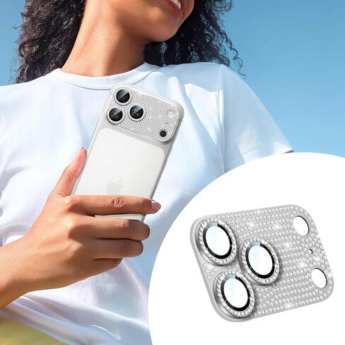 1 Pack Compatible for iPhone 17 Pro Max Camera Lens Protector Glitter, Bling Diamond Ring Anti-scratch 9H Tempered Lens Cover Easy Installation iPhone 17 Pro Max Lens Protector-Diamond Silver in Saudi Arabia