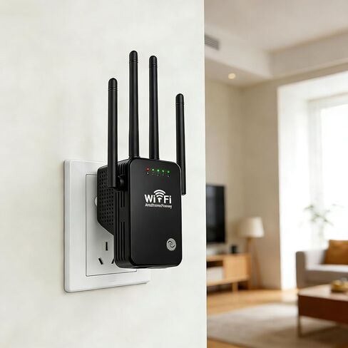 WiFi Extender with 4 Antennas - 2.4GHz WiFi Extenders Signal Booster for Home Covers Up to 3000 Sq.ft and 50 Devices - WiFi Repeater with Ethernet Port, 3 Modes Support, 1-Tap Setup, Black in Saudi Arabia
