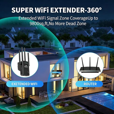 WiFi Extender with 4 Antennas - 2.4GHz WiFi Extenders Signal Booster for Home Covers Up to 3000 Sq.ft and 50 Devices - WiFi Repeater with Ethernet Port, 3 Modes Support, 1-Tap Setup, Black in Saudi Arabia