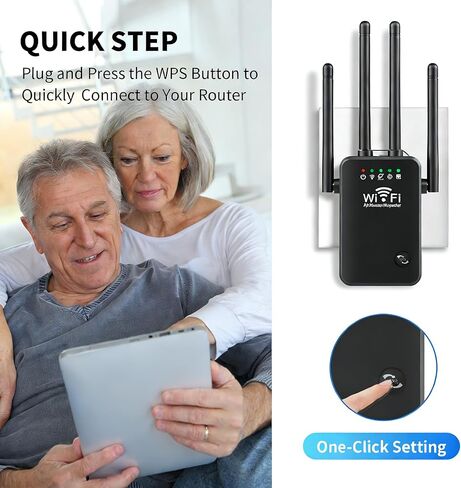 WiFi Extender with 4 Antennas - 2.4GHz WiFi Extenders Signal Booster for Home Covers Up to 3000 Sq.ft and 50 Devices - WiFi Repeater with Ethernet Port, 3 Modes Support, 1-Tap Setup, Black in Saudi Arabia