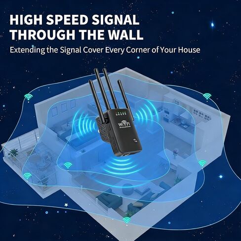 WiFi Extender with 4 Antennas - 2.4GHz WiFi Extenders Signal Booster for Home Covers Up to 3000 Sq.ft and 50 Devices - WiFi Repeater with Ethernet Port, 3 Modes Support, 1-Tap Setup, Black in Saudi Arabia