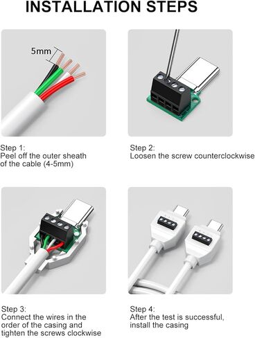 Solderless Type C Male Connector 5 Pin 4 Pin Crimp Terminal Adapter Cable Repair Easy Assembly Black Type USB Plug in Saudi Arabia