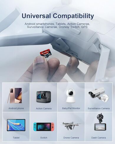 128GB Micro SD Card with Adapter, microSDXC Memory Card for Camera, Drone, U3, A2, V30, 4K UHD, UHS-I, SD Card in Saudi Arabia