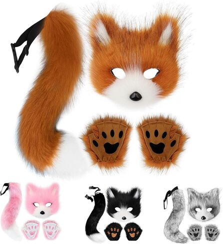 Wolf Furry Costume Suit- Fox Mask,Furry Paws& Tail for Role-Play - Fun for Adults in Saudi Arabia