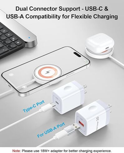 Magnetic Wireless Magsafe Charger for iPhone, Charging Pad for iPhone 17/16/15/14/13/12 Series & AirPods Pro 4/3, 15W Magnetic Wireless Charger for USB-C/A Ports, Fast Wireless Charging Pad for Apple in Saudi Arabia