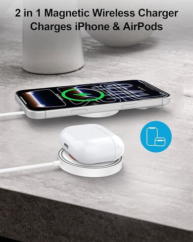 Magnetic Wireless Magsafe Charger for iPhone, Charging Pad for iPhone 17/16/15/14/13/12 Series & AirPods Pro 4/3, 15W Magnetic Wireless Charger for USB-C/A Ports, Fast Wireless Charging Pad for Apple in Saudi Arabia