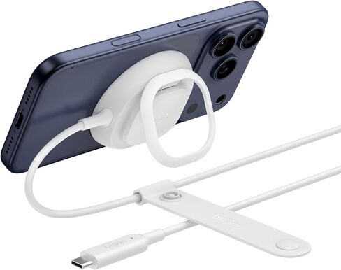 شاحن Belkin MagSafe، شاحن iPhone مغناطيسي مع Qi2 25W، قاعدة شحن لاسلكية سريعة مع مسند لسلسلة iPhone 17، Samsung Galaxy، Pixel 10، AirPods Pro، السفر - بدون محول طاقة، أسود in Saudi Arabia