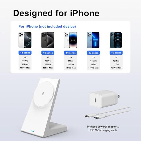 لحامل شاحن MagSafe، محطة شحن لاسلكية مغناطيسية سريعة 20 وات، شاحن لاسلكي مكتبي قابل للالتصاق لهواتف iPhone 17/16/15/14/13/12 Pro/Pro Max Series (أبيض) in Saudi Arabia