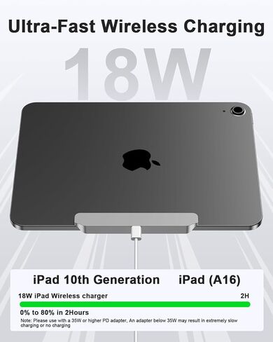 شاحن لاسلكي مغناطيسي لجهاز iPad الجيل العاشر، iPad (A16) فقط، قاعدة شحن لاسلكية من سبيكة موصل ذكي للشحن السريع بقدرة 18 وات مع كابل سلك USB-C in Kuwait
