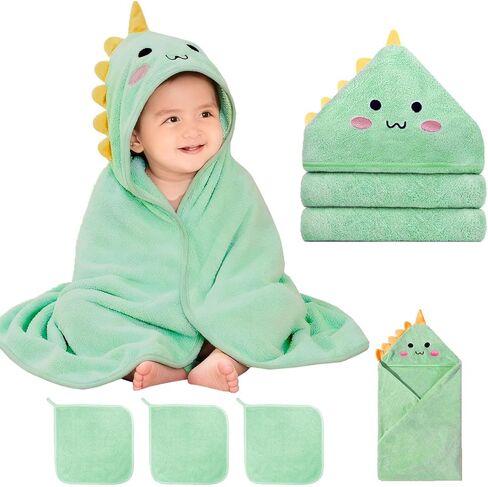 12 PCS Baby Bath Towels Set, 3 PCS Hooded Baby Towels & 9 PCS Washcloths, 32x32 Inches Ultra Absorbent Cute Soft Newborn Essentials Gift for Boys & Girls (Pink + Brown + Blue) in Saudi Arabia
