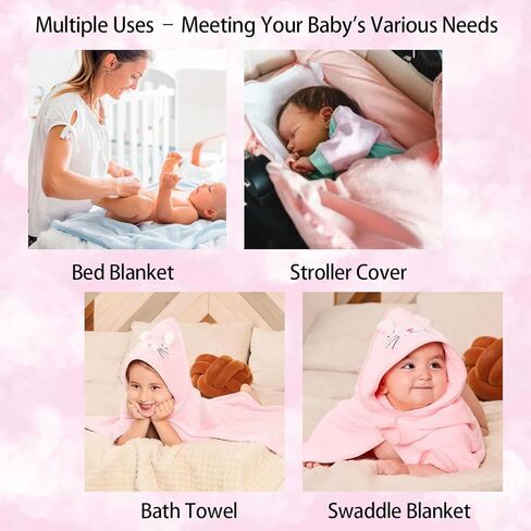 12 PCS Baby Bath Towels Set, 3 PCS Hooded Baby Towels & 9 PCS Washcloths, 32x32 Inches Ultra Absorbent Cute Soft Newborn Essentials Gift for Boys & Girls (Pink + Brown + Blue) in Saudi Arabia