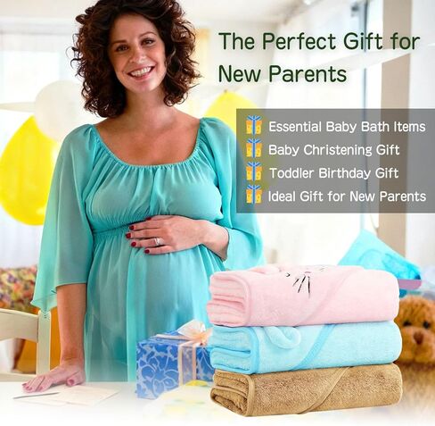12 PCS Baby Bath Towels Set, 3 PCS Hooded Baby Towels & 9 PCS Washcloths, 32x32 Inches Ultra Absorbent Cute Soft Newborn Essentials Gift for Boys & Girls (Pink + Brown + Blue) in Saudi Arabia