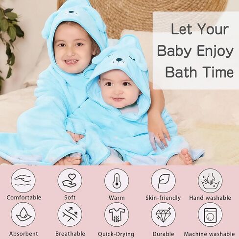 12 PCS Baby Bath Towels Set, 3 PCS Hooded Baby Towels & 9 PCS Washcloths, 32x32 Inches Ultra Absorbent Cute Soft Newborn Essentials Gift for Boys & Girls (Pink + Brown + Blue) in Saudi Arabia