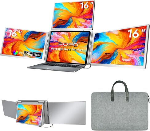 شاشة كمبيوتر محمول FOPO مقاس 16 بوصة محمولة، شاشة رباعية، كابل واحد فقط لـ 3 شاشات، موسع كمبيوتر محمول FHD 1200P IPS متوافق مع Wins/Mac لأجهزة الكمبيوتر المحمولة مقاس 13.6 بوصة - 18.5 بوصة in Kuwait
