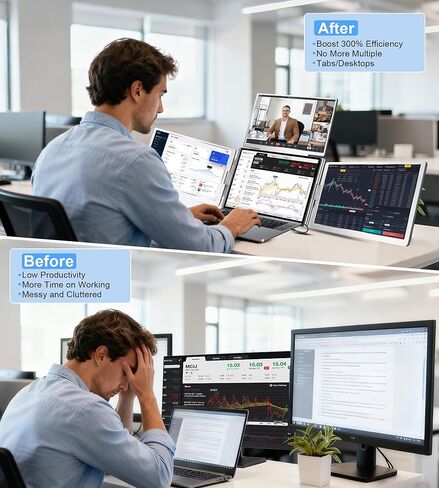 شاشة كمبيوتر محمول FOPO مقاس 16 بوصة محمولة، شاشة رباعية، كابل واحد فقط لـ 3 شاشات، موسع كمبيوتر محمول FHD 1200P IPS متوافق مع Wins/Mac لأجهزة الكمبيوتر المحمولة مقاس 13.6 بوصة - 18.5 بوصة in Kuwait