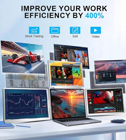 شاشة كمبيوتر محمول FOPO مقاس 16 بوصة محمولة، شاشة رباعية، كابل واحد فقط لـ 3 شاشات، موسع كمبيوتر محمول FHD 1200P IPS متوافق مع Wins/Mac لأجهزة الكمبيوتر المحمولة مقاس 13.6 بوصة - 18.5 بوصة in Kuwait